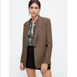 Zara Oversized Herringbone Blazer with Elbow Patches